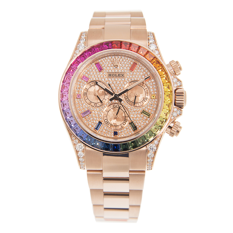 ROLEX 勞力士 迪通拿 DAYTONA 116595RBOWDP 彩虹圈糖果圈滿天星玫瑰金鋼帶
