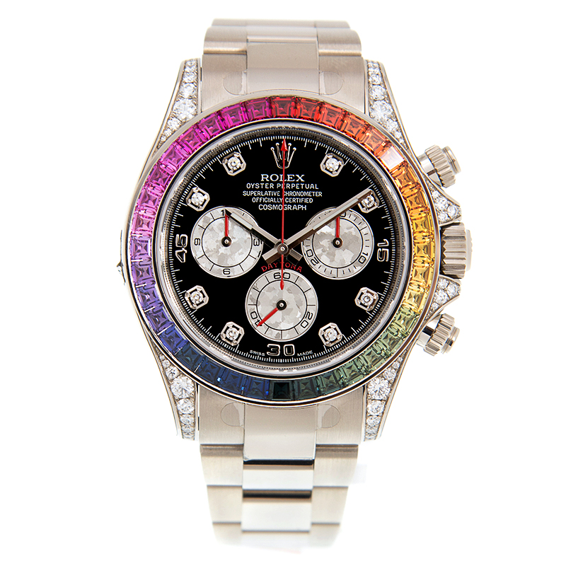 ROLEX 勞力士 迪通拿 DAYTONA 116599RBOW-0003 方形彩虹寶石 白金鋼帶 彩虹迪