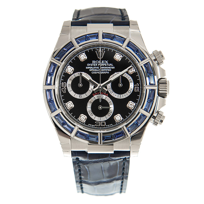ROLEX 勞力士 迪通拿 DAYTONA 116589SACI 藍寶石 鑽刻黑面 鱷魚皮