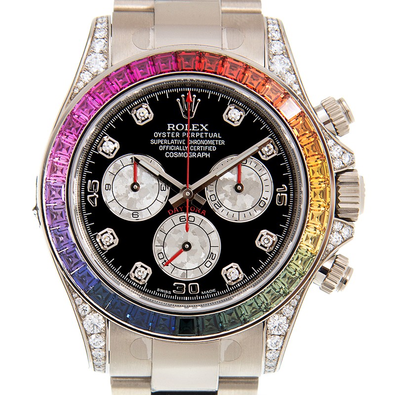 ROLEX 勞力士 迪通拿 DAYTONA 116599RBOW-0003 方形彩虹寶石 白金鋼帶 彩虹迪