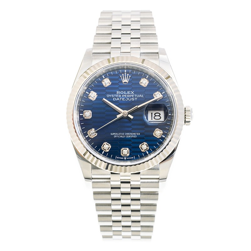 ROLEX 勞力士 恒動日誌型 DATEJUST 126234-0057 鑲鑽亮藍色坑紋圖案 G BLUE