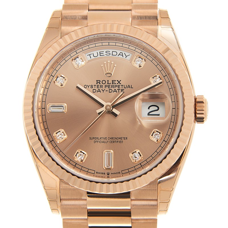 ROLEX 勞力士 星期日曆型 DAY-DATE 128235-0009 鑲鑽玫瑰金色錶面