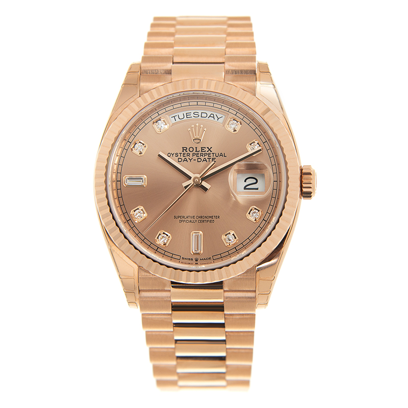 ROLEX 勞力士 星期日曆型 DAY-DATE 128235-0009 鑲鑽玫瑰金色錶面