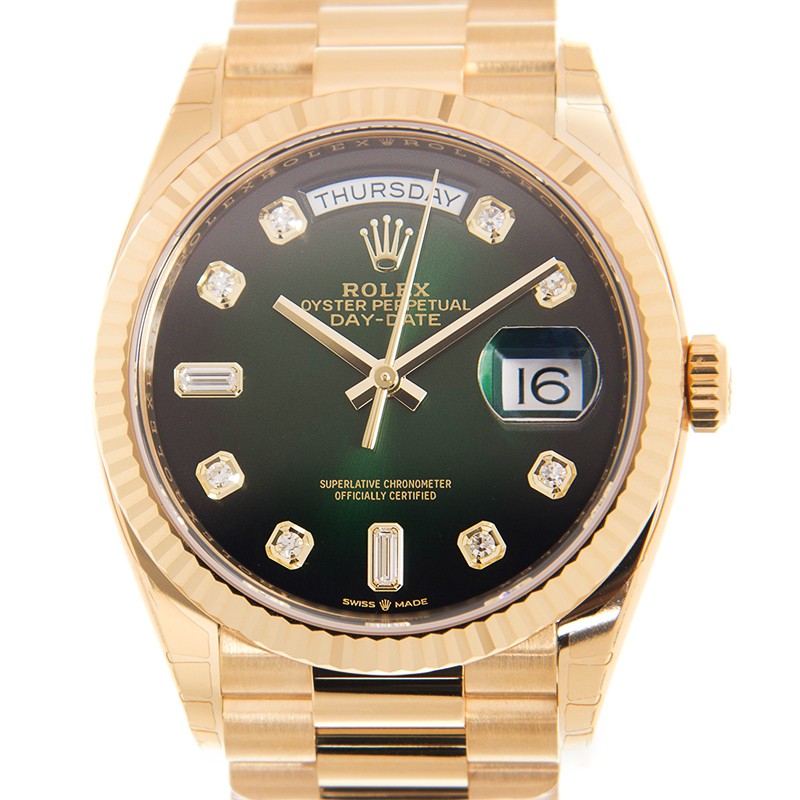 ROLEX 勞力士 星期日曆型 DAY-DATE 128238-0069 煙燻綠 鑲鑽漸變綠色