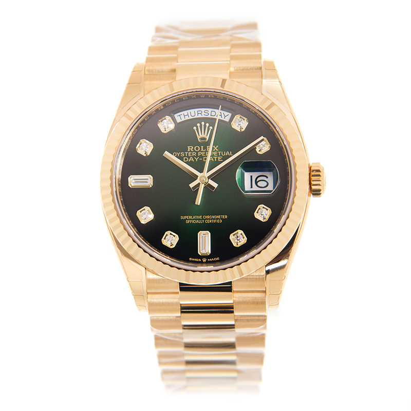 ROLEX 勞力士 星期日曆型 DAY-DATE 128238-0069 煙燻綠 鑲鑽漸變綠色-2