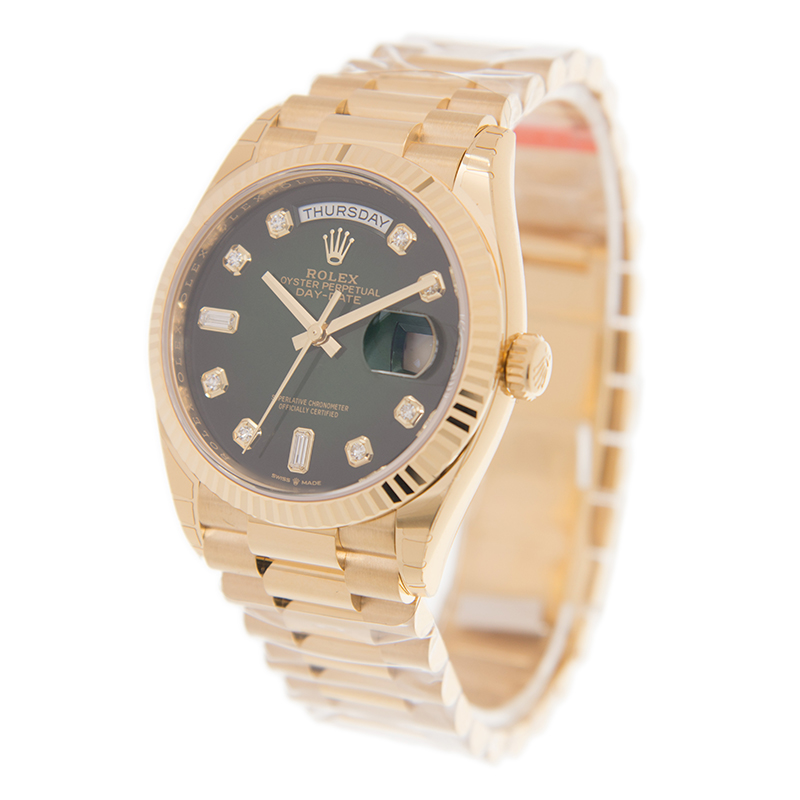ROLEX 勞力士 星期日曆型 DAY-DATE 128238-0069 煙燻綠 鑲鑽漸變綠色-3